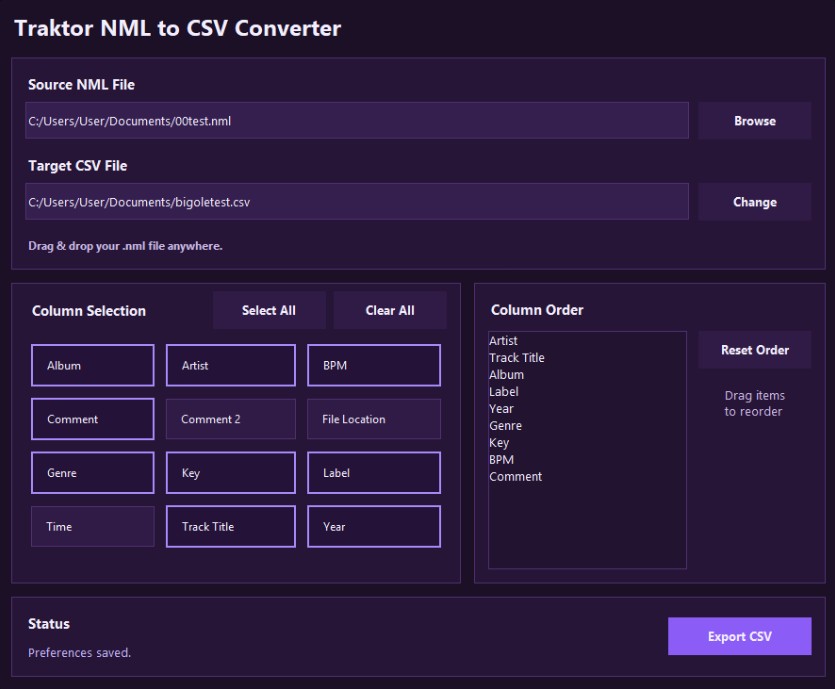 NMLtoCSV Screenshot